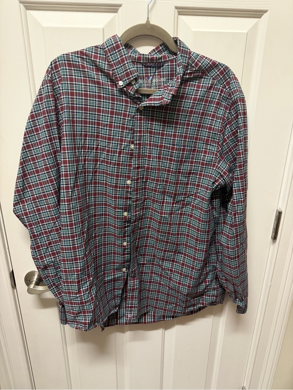 Vineyard Vines Plaid Button-Down Shirt in Burgundy and Teal